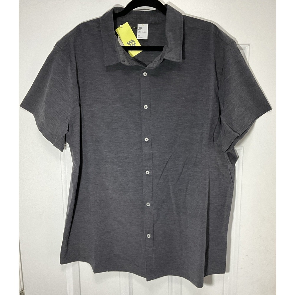 All In Motion Gray/Black Woven Button-Up Short Sleeve Active Shirt Men's XXL
